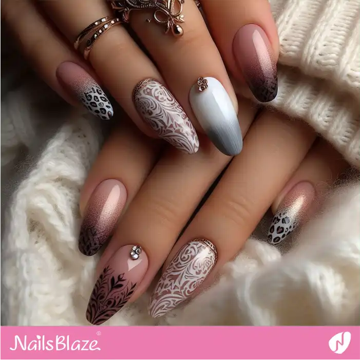 Ombre Filigree and Leopard Nails | Animal Print Nails - NB2540